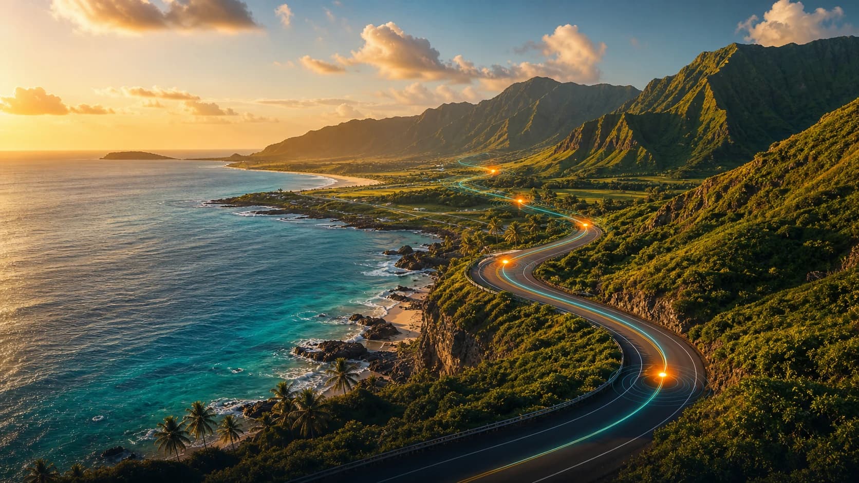 A cinematic full-island Jeep route connecting Oʻahu landmarks and stories