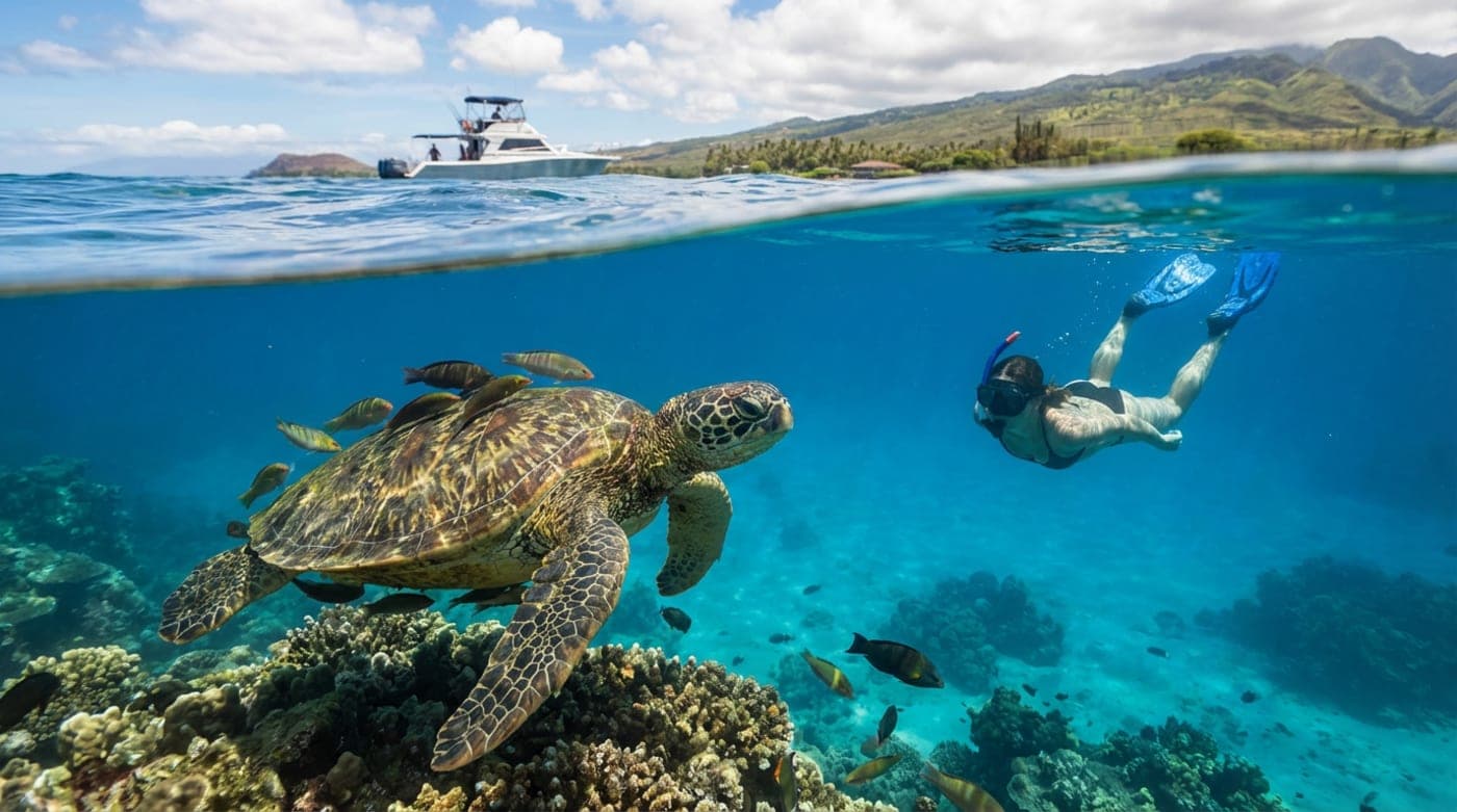 Sea turtle near the reef at Turtle Canyon